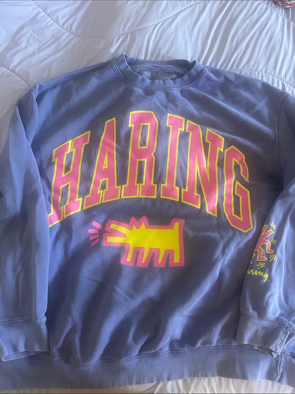 Haring Purple Graphic Sweatshirt with Neon Print